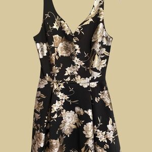Francesca's Collections Black and Cream Floral Mini Dress